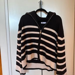 Zara striped zip-up sweater